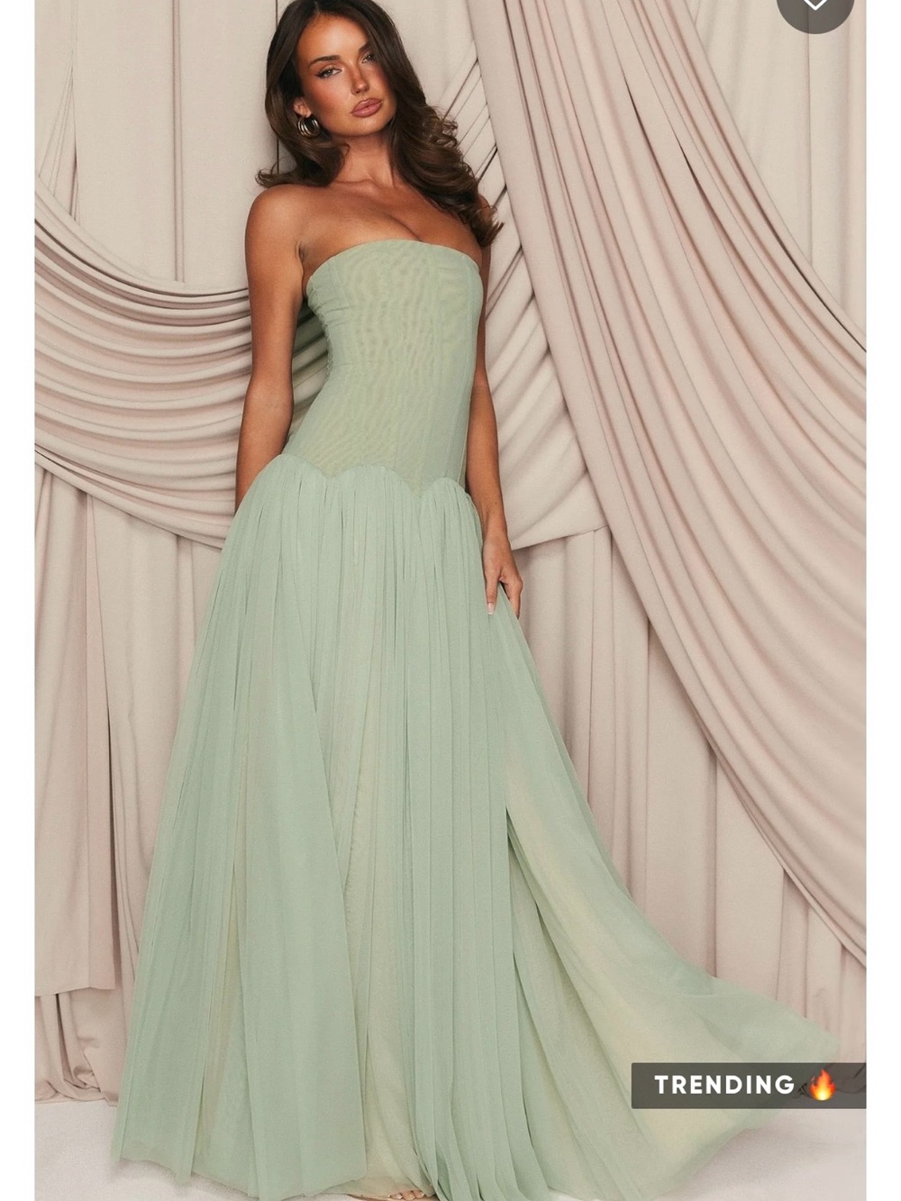 White Fox Boutique - Magic Muse Strapless Green Tulle Evening Gown